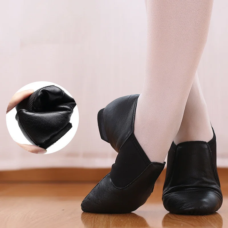 Hot Sale High Quality Professional Kids Girls Black Cow Leather Jazz Dance Shoes