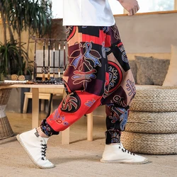 Baggy 100% Cotton Linen Harem Pants Men Hip Hop Ethnic Thailand Hawaii Trousers Loose Vintage Long Pants Pantalon Hombre