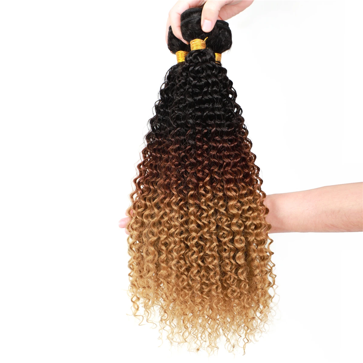 Afro Curly Hair Bundles For African Women Synthetic High Temperature Fiber Hair Weaving Three Tone Ombre Color T1B/4/27 100g