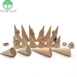 Natural Wood Finger Cone Ring Holder Bague Jewelry Display Stand Organizer Storage Rack Showcase for Exhibit