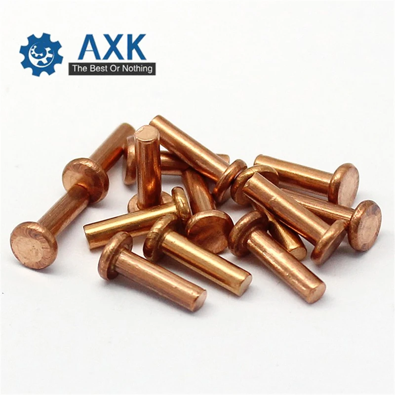 200Pcs Brass Solid Rivets GB109 M2*L Flat Head Copper Rivets Solid Brass Rivet 2mm Diameter 3mm-10mm Length