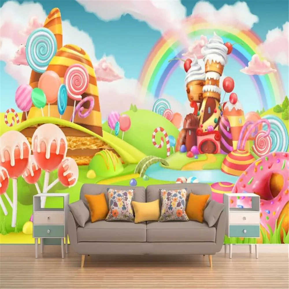 Milofi  Factory custom wallpaper mural 3d cute cartoon fantasy dessert lollipop background wallpaper mural