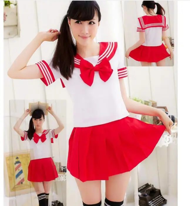 Verão Japonês uniformes escolares anime cosplay marinheiro terno de manga curta tops + gravata + saia Marinha estilo Preppy Estudantes Uniforme para Gir