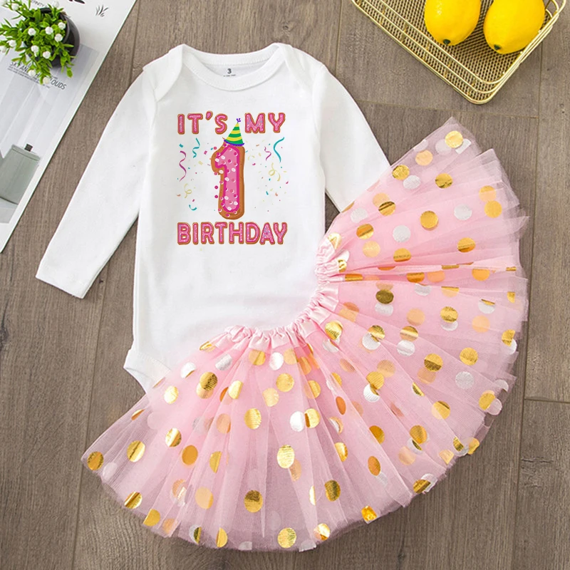 Baby Girls 1st & 2nd Birthday Outfit Romperc Cake Dress Birthday Party Shirt Tutu + Baby Bodysuits Set Girl Jumpsuit Clothes