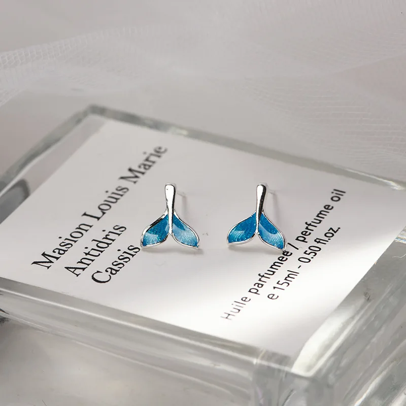 Ocean Style Blue Whale Tail Stud Earrings for Women Girl Korean Fashion Charming Earrings Jewelry Aretes De Mujer Modernos