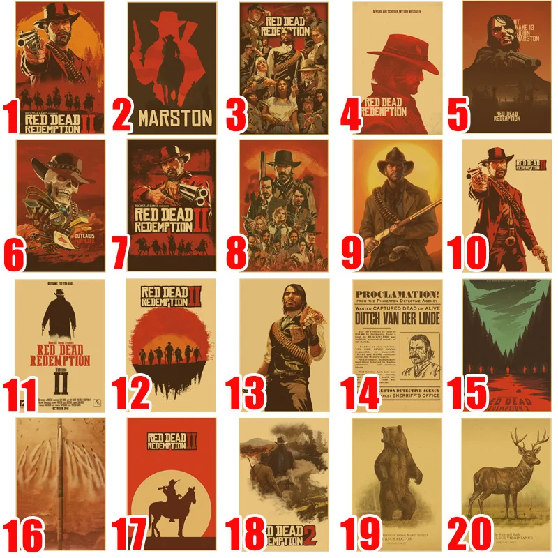 Red Dead Redemption 2 Game Poster Home Decor 30x45cm Retro Big KraftpaperStyle Wall Posters Vintage Internet Cafe Bar Decoration