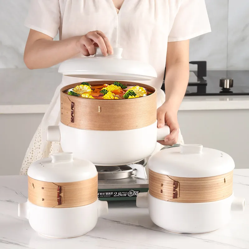 Japanischen Stil Dampfer Auflauf Mit Dampfer Schublade Suppe Topf Eintopf  Topf Bambus Multilayer Hotel Haushalt Keramik Auflauf ZB182 - AliExpress 15