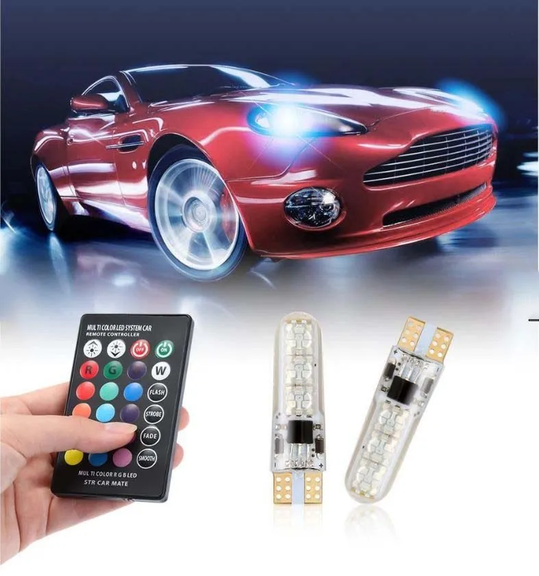 

1Pair Multi Color T10 5050 SMD RGB Remote 6 LED Controller Reading Wedge Light Bulb ( CAR LED )