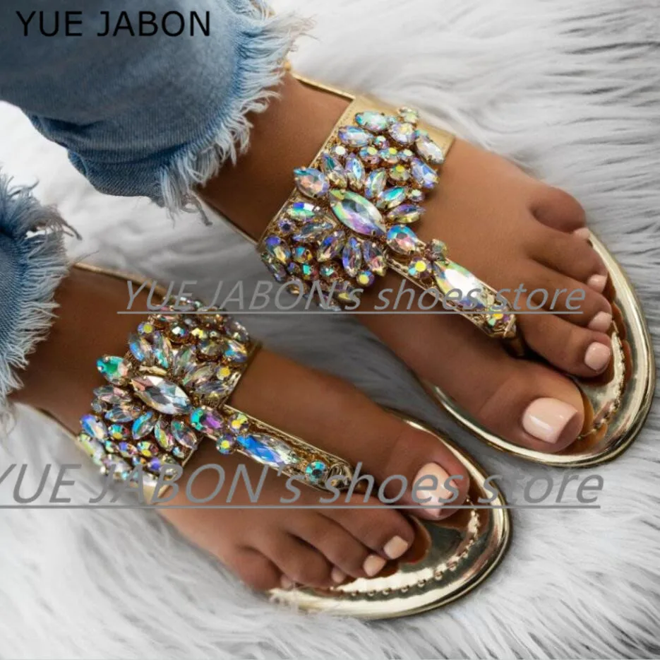 2024 woman sandals women Rhinestones Flat Sandals Thong Crystal Flip Flops sandals gladiator sandals Beach Casual Ladies Shoes