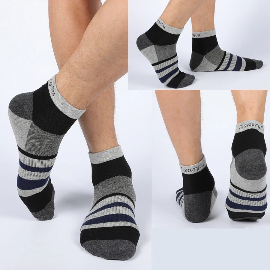 5 Pairs/Lot Running Socks Men Ankle Colorful Stripes Combed Cotton Outdoor Gym Compression Short Male Socks 5 Colors New 2024