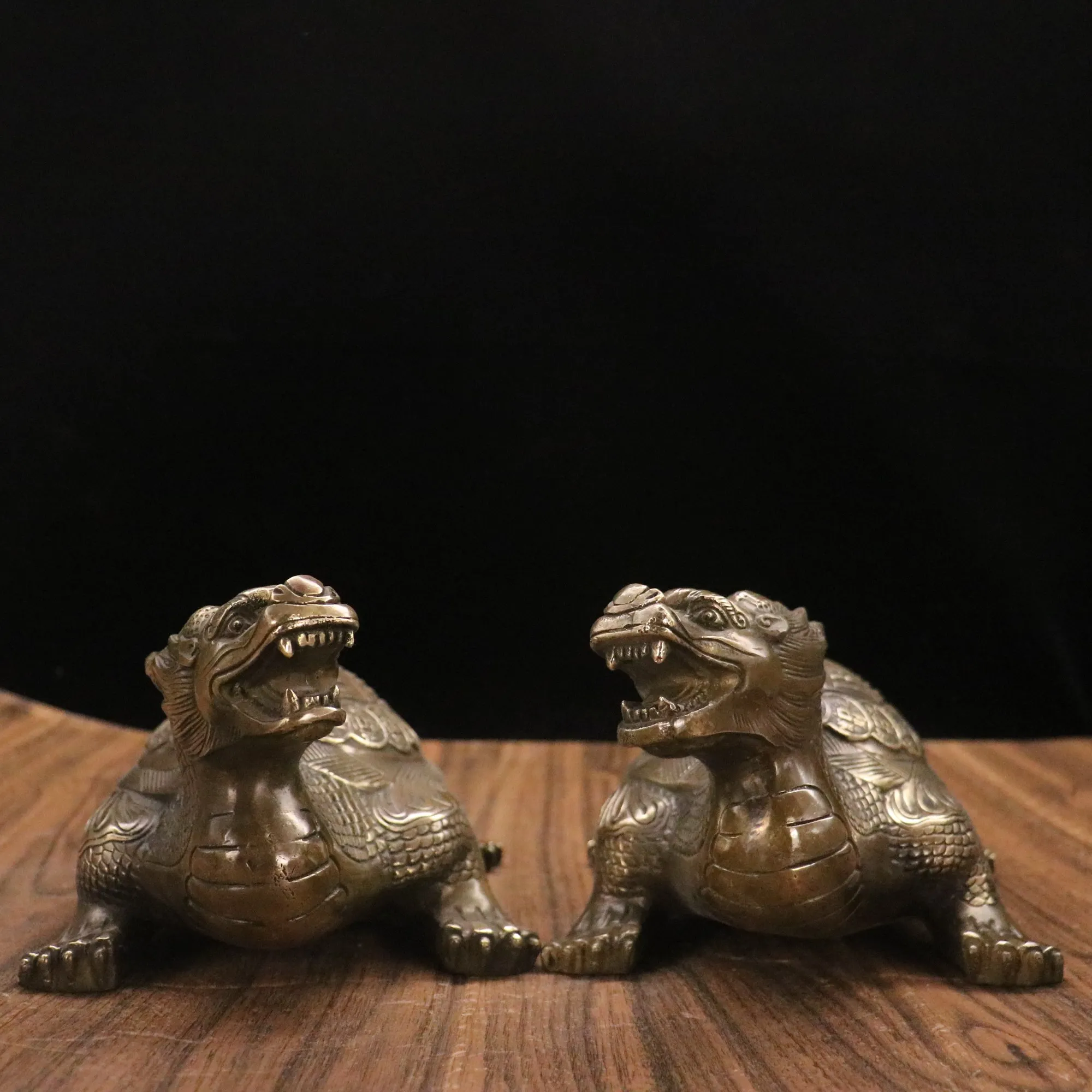 

9-дюймовая статуэтка дракона-черепахи из старинной тибетской коллекции, пара. Для привлечения богатства, офисный декор, оберег для дома, отпугивание зла.