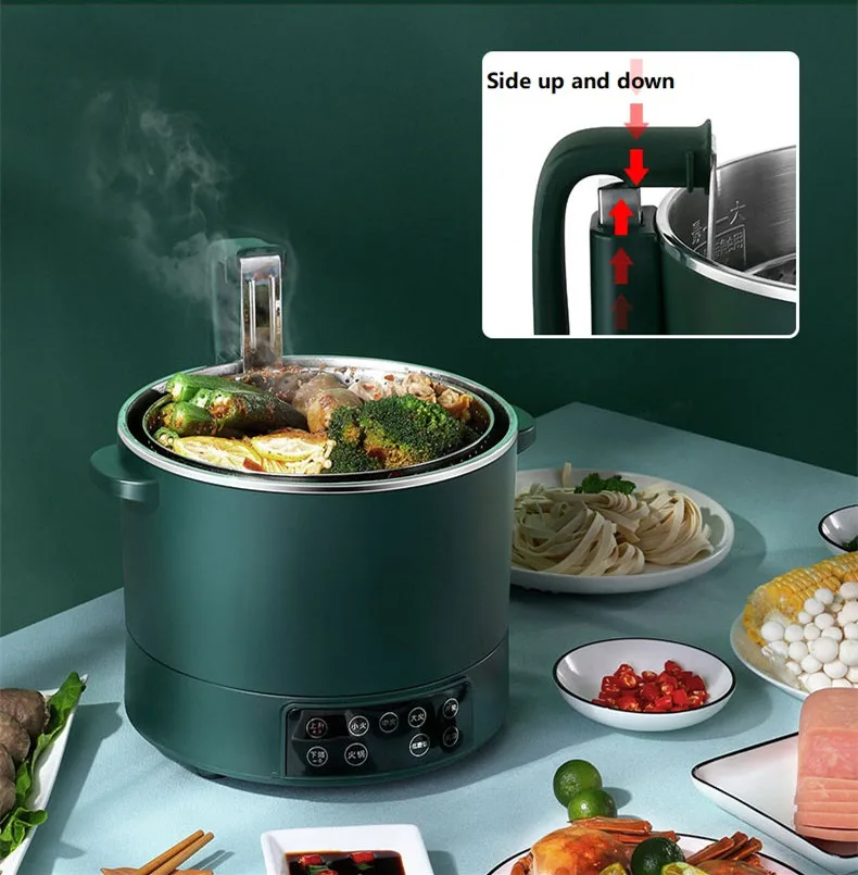 220V Stainless Steel Inner Household Electric Rice Cooker 3L Automatic Lift Hot Pot Low Sugar Rice Cooker White/Green Color