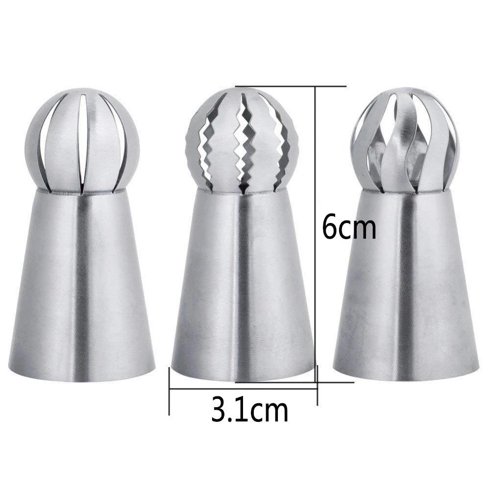 Russian Piping Nozzle 3 Styles Sphere Ball Icing Confectioners Pastry Tips Sugarcraft Cupcake Decorator Kitchen Bakeware Tools