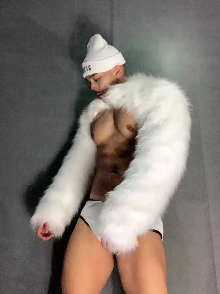 Männer Faux Pelz Tops Shorts Sexy Nachtclub Rave Outfit DJ Gogo Tänzerin Bühne Tragen Karneval Club Festival Party Leistung Kostüm