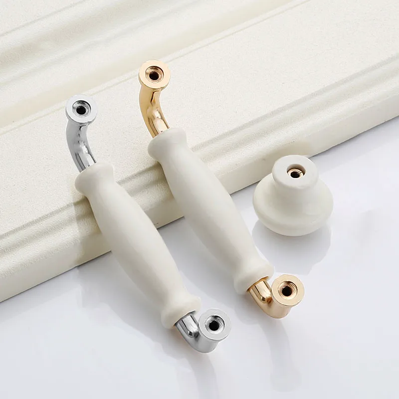 KK&FING White Ceramic Door Handles Modern Furniture Knobs Zinc Alloy Ceramic Pulls Kitchen Cupboards Cabinet Door Drawer Handle