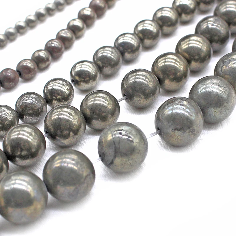 Natural  Iron Pyrite Stone Round Loose Beads 15\