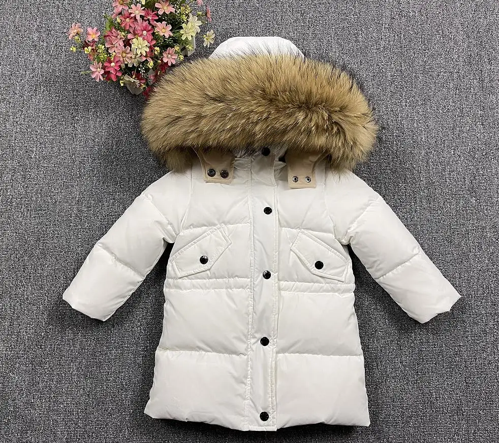 Russia Winter New Thicker Down Jacket 2021 Big Real Fur Collar High Quality Down Outerwear Children Down Coats Kids Clothes W394