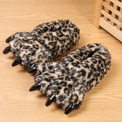 Men's indoor Leopard slippers funny winter furry Floor shoes for boys Fluffy slippers unisex house slippers man Women footwear