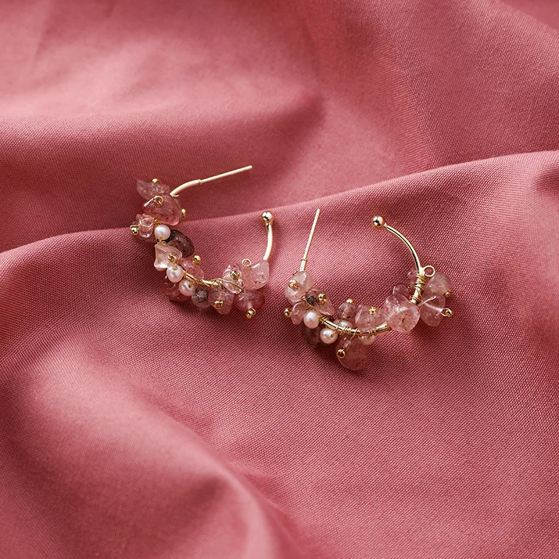 2019 Korea New Design Fashion Jewelry Hand-knitted Natural Irregular Stone Earrings Elegant Freshwater Pearl Earringsfor women