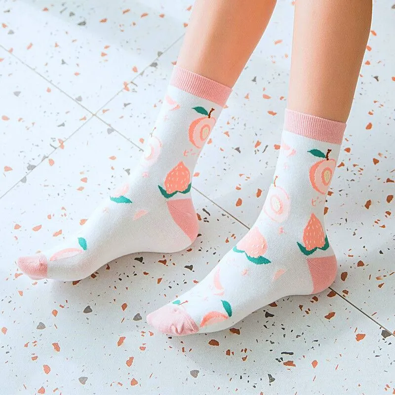 Women Funny Socks Spring Autumn Cartoon Socks Avocado Lemon Watermelon Peach Strawberry Banana Cotton Harajuku Casual Socks