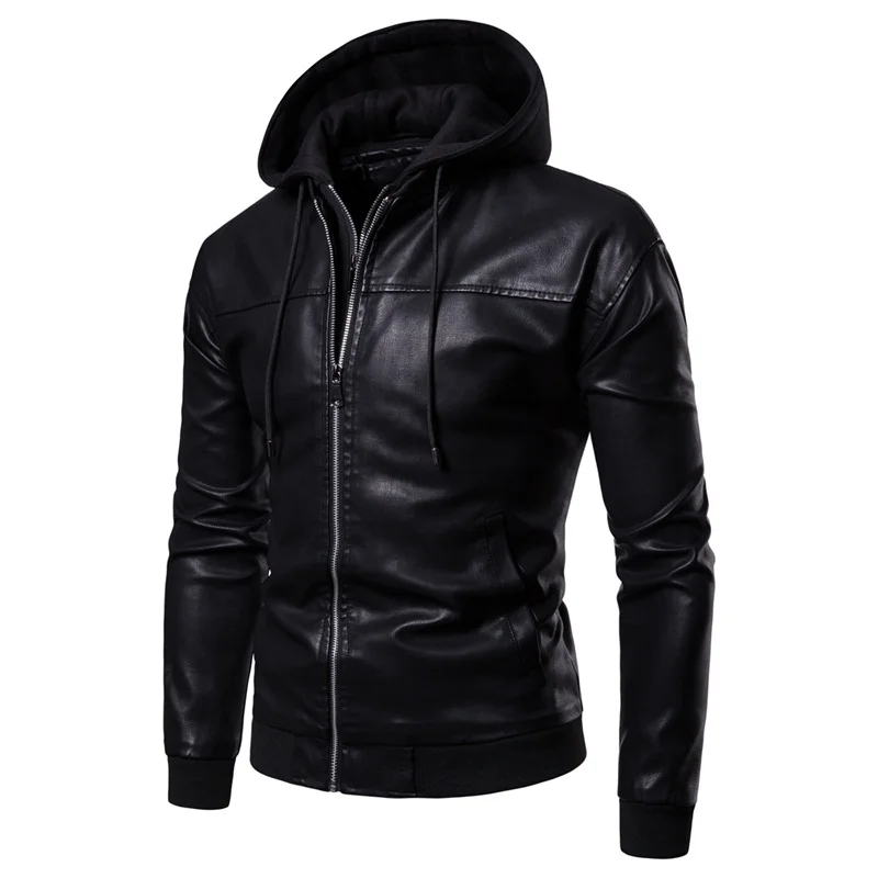 

Leather Jackets Pop Arrival Hooded Leather Jacket for Men In Autumn and Winter