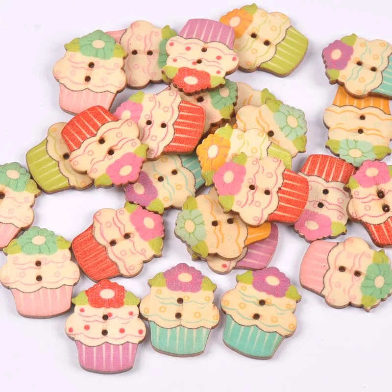 2 Hole Vintage Mixed Cartoon Painting Wooden Buttons For Clothes Sewing Crafts Scrapbooking DIY Kid Apparel Supplies 25pcs m1893