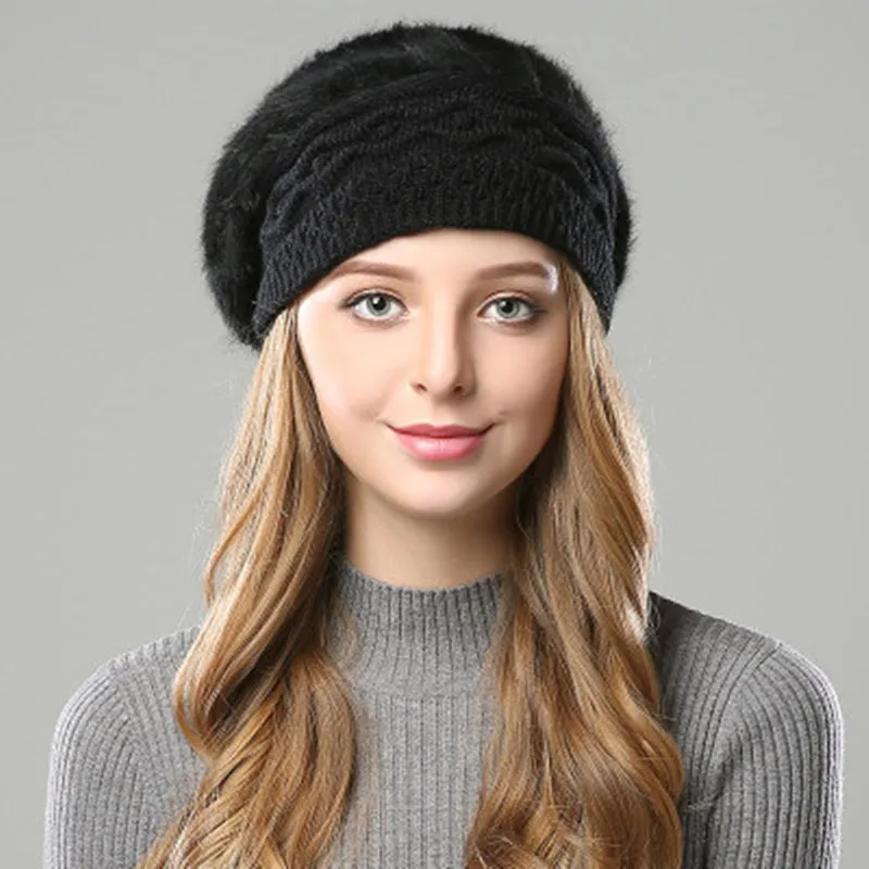 1pcs Women Winter Jacquard Berets Hat Winter Warm Beanie Cap Knitted Slouch Baggy Double Layer Style Girls Lady Fashion YLM1056