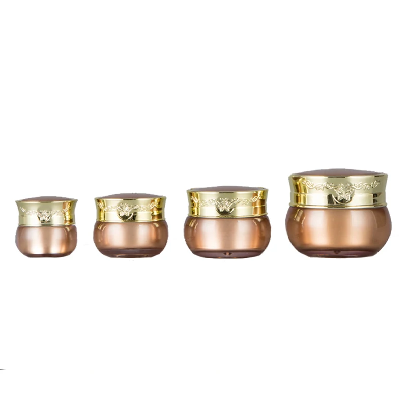 

10pcs Acrylic Container Golden Cosmetic Jar Makeup Pots Empty Packaging Box Carved Cap Face Cream Tin Bottle Jars 10g 15g 30g