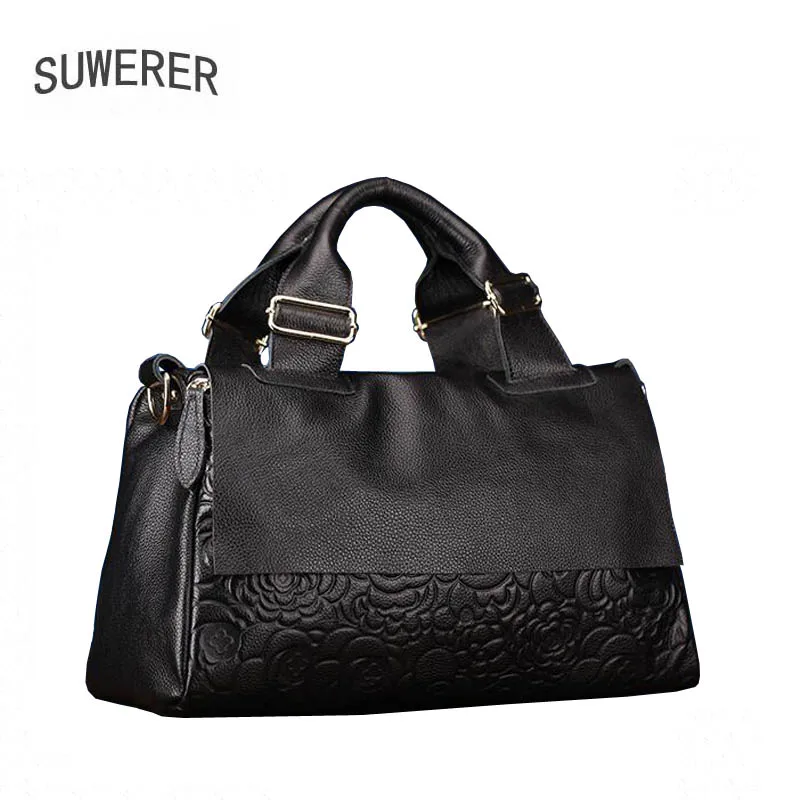 

SUWERER 2020 New Women Genuine Leather bag Fashion soft leather Luxury handbag women famous brand tote bag cowhide Embossing bag