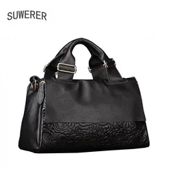 SUWERER 2020 New Women Genuine Leather bag Fashion soft leather Luxury handbag women famous brand tote bag cowhide Embossing bag