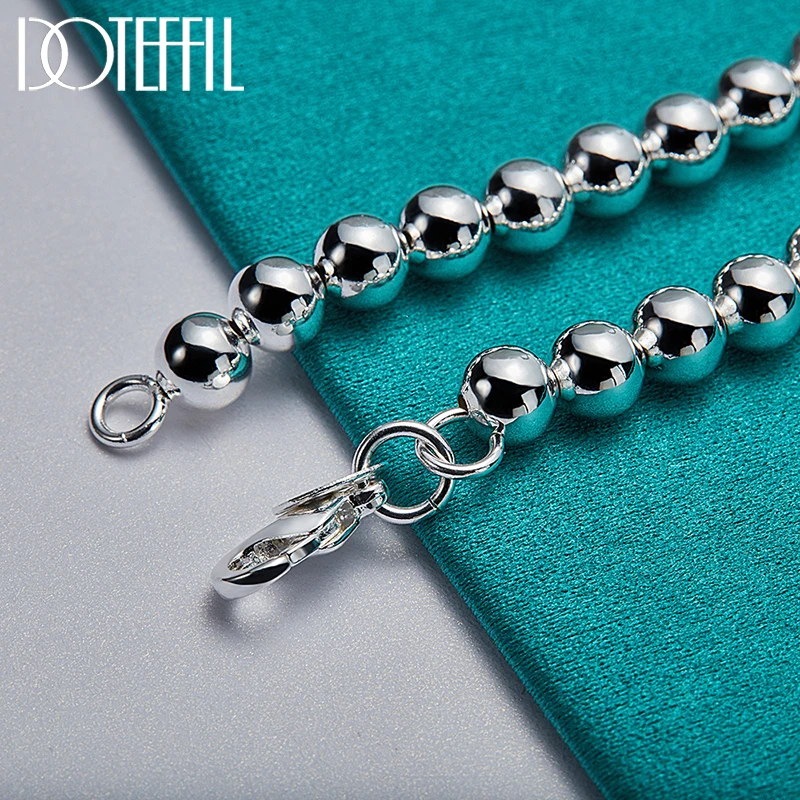 DOTEFFIL 925 Sterling Silver Heart Lock 6mm Beads Chain Bracelets Jewelry For Women Top Quality Lovers Bracelets Christmas Gift