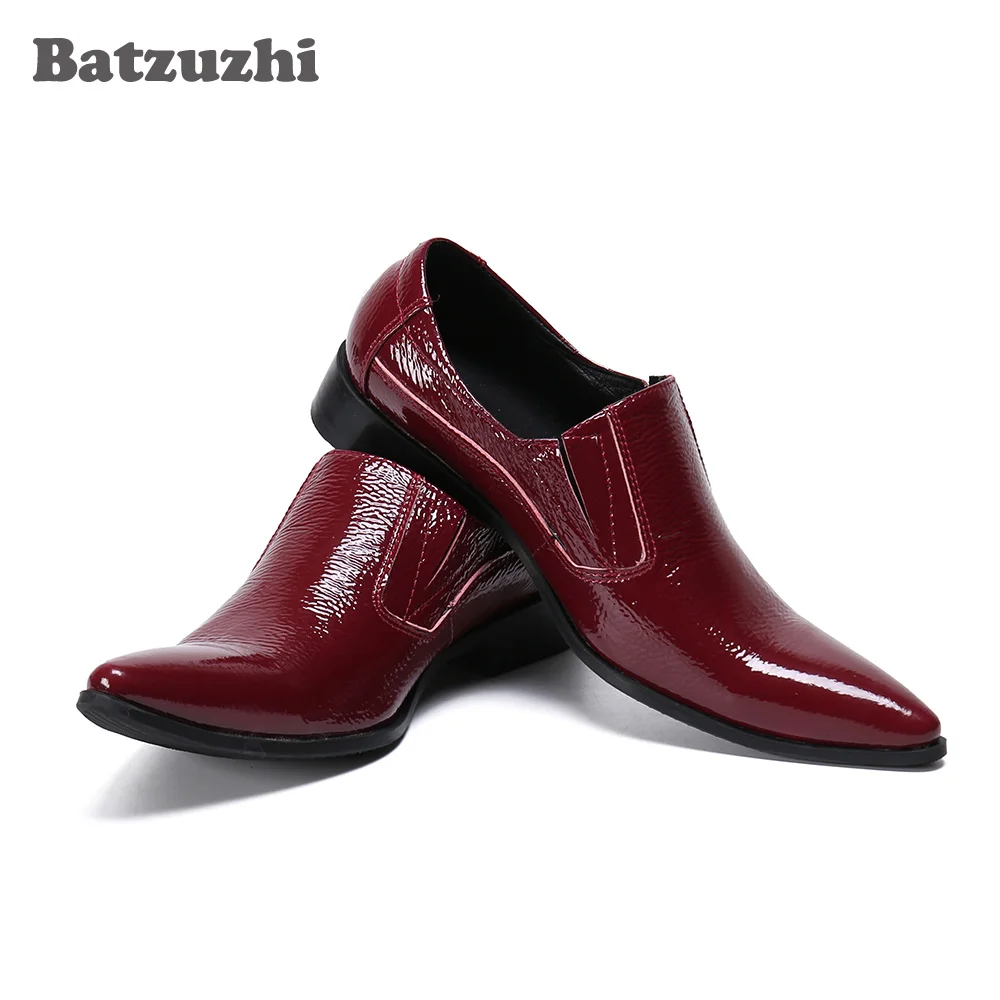 

Batzuzhi Oxford Shoes Men Pointed Toe Slip on Formal Business Leather Dress Shoes Wine Red Wedding Shoes Men, Big Sizes US12