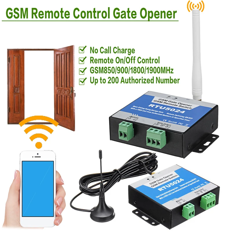 RTU5024 GSM Gate Opener Relay Switch By Free Call 850/900/1800/1900MHz Remote Control Door Access Wireless Door Opener Module