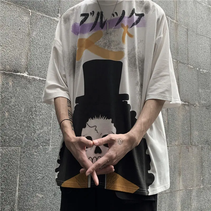 Harajuku Anime Tshirt Streetwear Men Casual Loose Japan Shirts Boy Summer Cartoon T Shirt Fashion Ulzzang Oversized Tshirt Femme