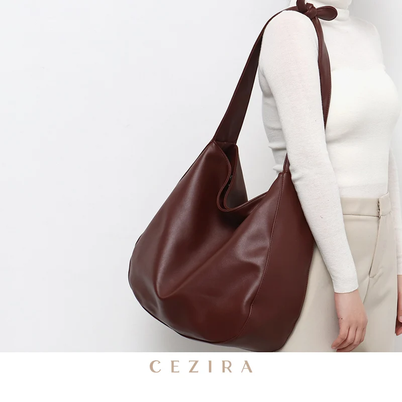 CEZIRA Fashion Brand Style Women PU Vegan Leather Shoulder Bags Casual Soft Hobo Bowknot Strap Handbags Female Crossbody Purses