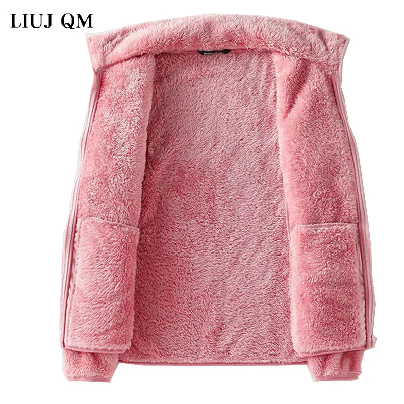 2024 Autumn Stand-up Collar Coral Fleece Outdoor Jacket Women Plus Velvet Thickened Warm Double-sided Cardigan Jacket Female