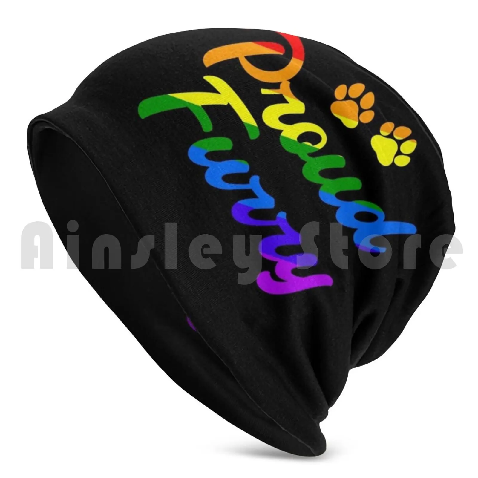 Proud Furry Rainbow Paw Print Pride Month Beanies Knit Hat 1693 Beanies Print Pride Rainbow Month