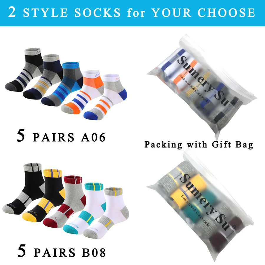 5 Pairs/Lot Sport Socks Men Running High Quality Cotton Colorful Stripe Summer Short Ankle Gym Athletic Outdoor Travel Casual