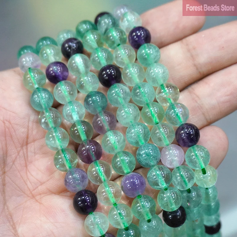 Natural Stone Beads Fluorite Stone Loose Spacer Smooth Beads For Jewelry Making 4/6/8/10/12mm DIY Handmade Bracelets 15''Strand