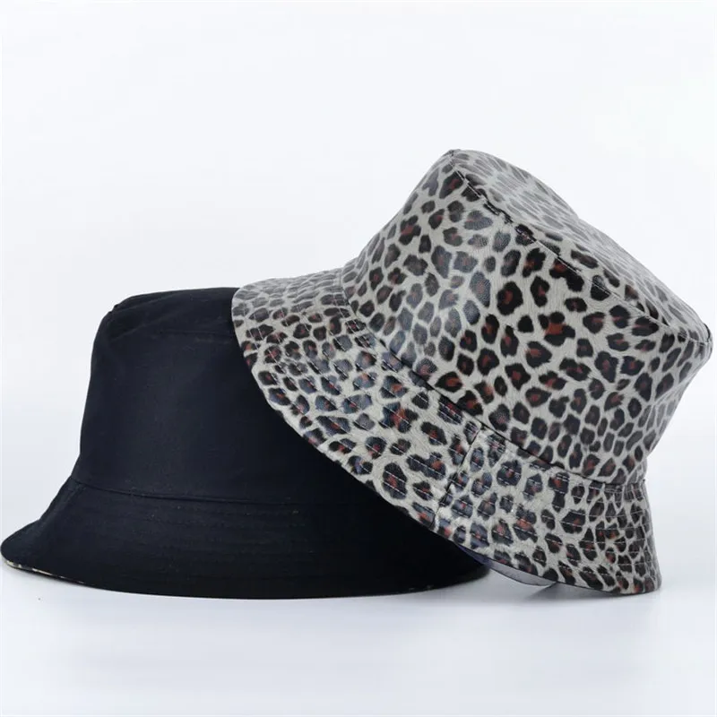 2021 Pu Leopard Print Bucket Hat Fisherman Hat Outdoor Travel Hat Sun Cap Hats for Men and Women 112