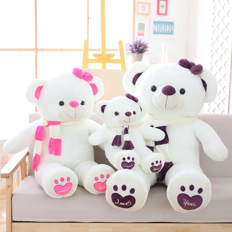 

60/80/100cm Huge Size Cute Heart Bear With Scarf Plush Toy Stuffed Soft Cushion for Child Girls Lover Birthday Valentine's Gift