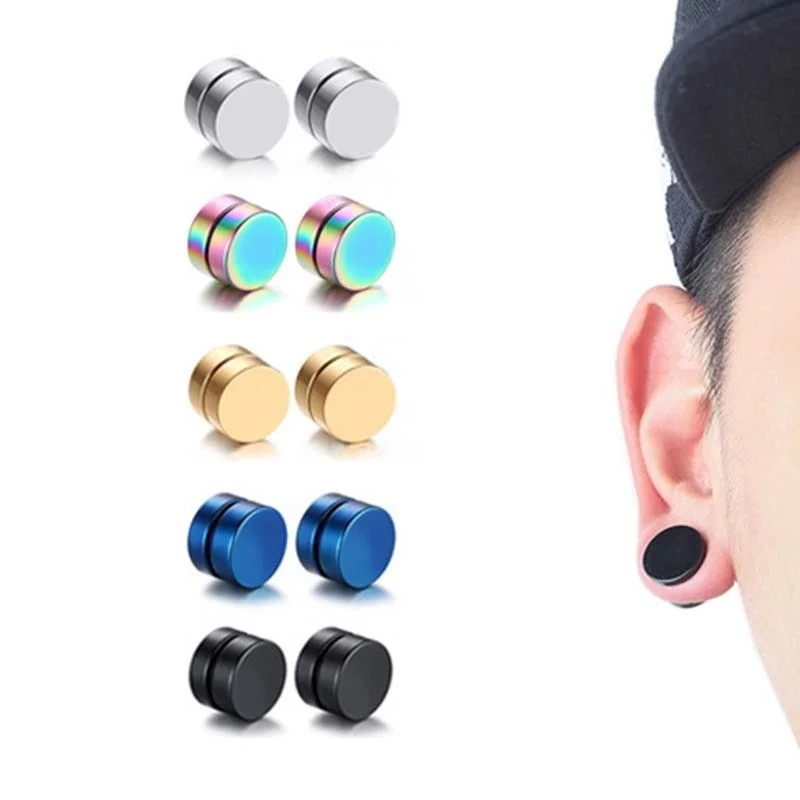 Round Beautiful Circle Non Piercing 1PC Strong Magnet Magnetic Mens Ear Clip about 6mm/8mm/10mm/12mm Girls Earrings 5 Colors