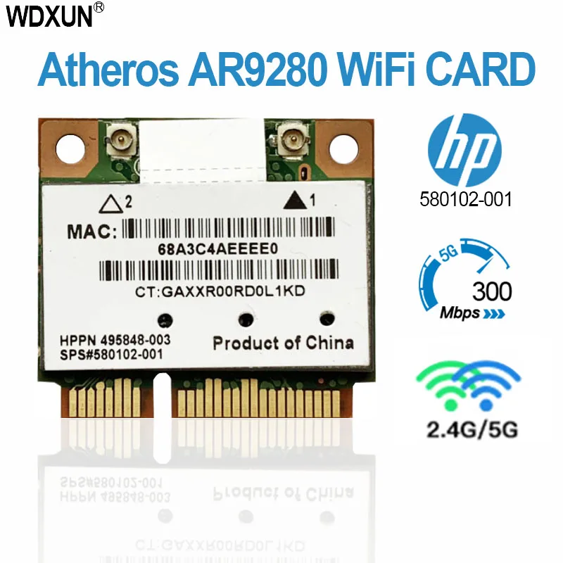 Atheros AR5BHB92 AR9280 AR5009 Dual-Band 2.4G/5Ghz 802.11a/B/G/N 300Mbp draadloze Wifi Half Mini Pci-E Kaart