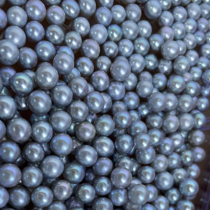 10 pcs/lot,7-8 mm high luster perfect round gray pearl,100% freshwater loose pearl,half or no hole