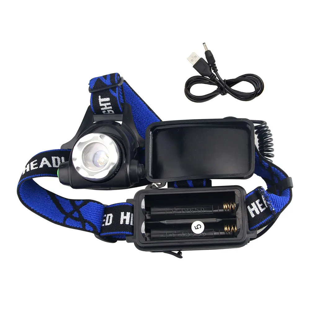 Tactical Headlight Red/Green/Purple/White Light Head Torch Zoomable LED USB Charging 3 Modes Headlamp Power Headlight Hunting