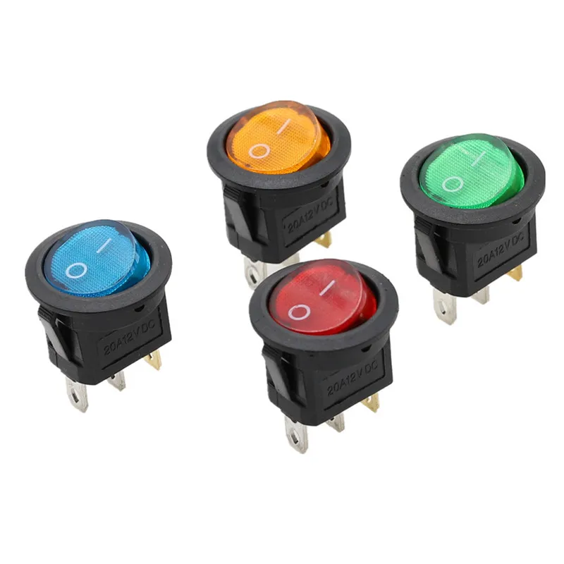 

100pcs 20mm KCD1 Led Switch 20A 12V 220V Light Power Switch Car Button Lights ON/OFF 3pin Round Rocker Switch