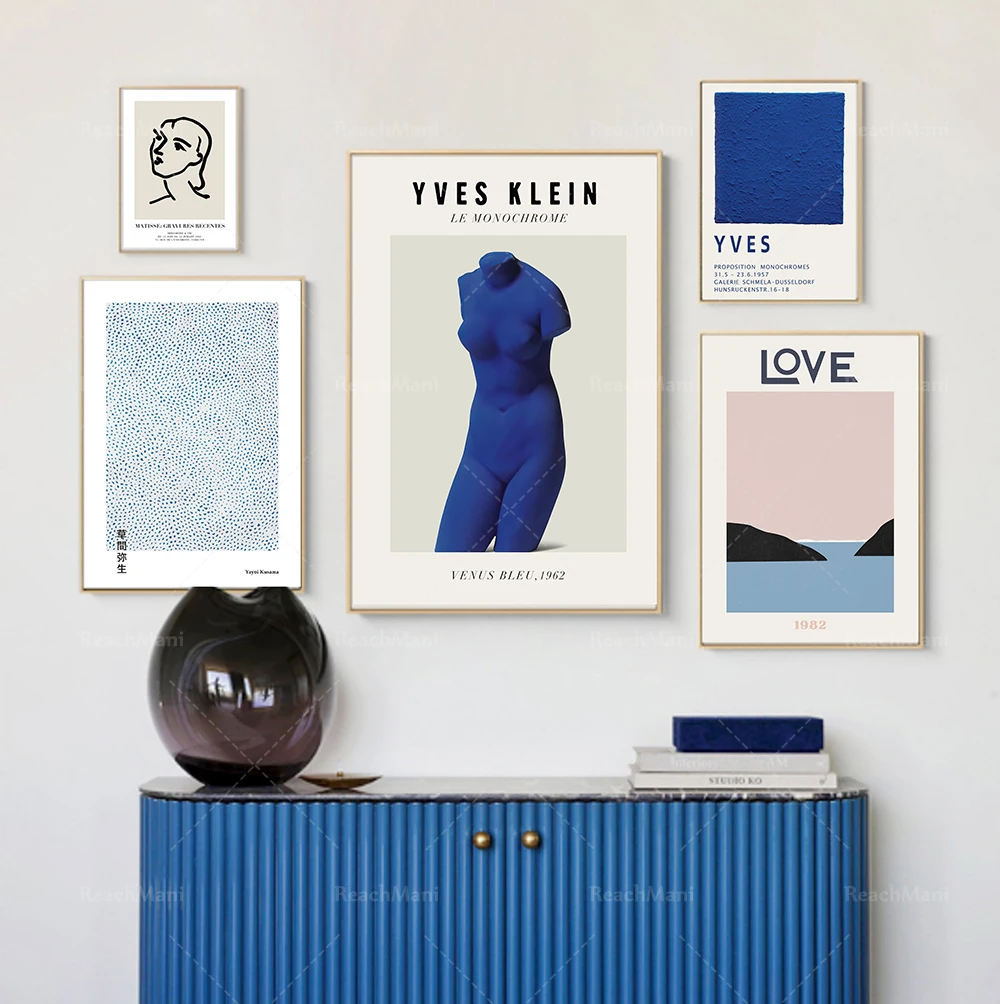 5-teiliges Set Künstlerdrucke, Matisse druckt Galerienwand, Museumsplakate, Liebesdrucke, Yayoi Kusama-Drucke, blaue Klein-Poster,