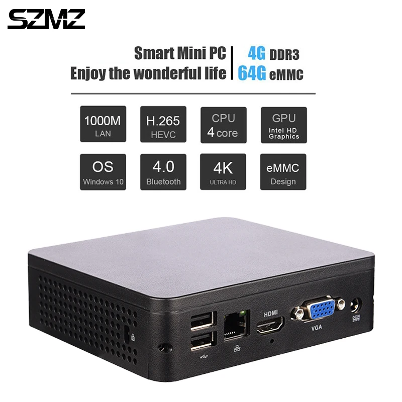 Szmz Tv Box 4G 64G Windows 10 Atom X5-Z8350 4K 3D Mini Pc Gamer Computer 1000M lan Bluetooth 4.0 2.4G 5.8G Miracast Set Top