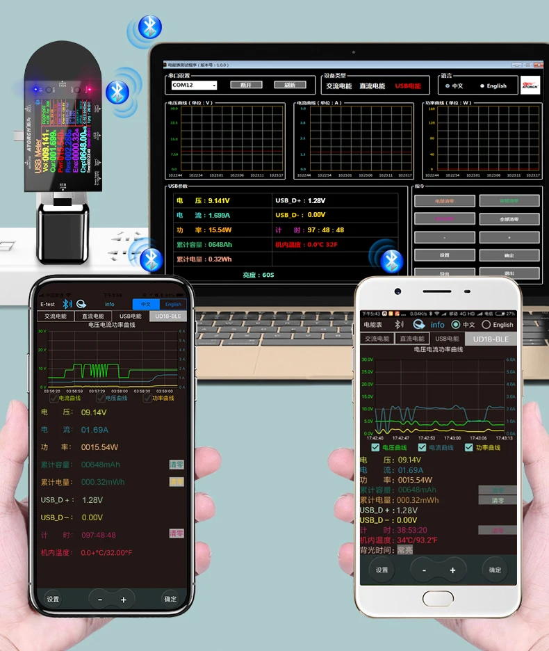 Цифровой USB-тестер UD24, вольтметр-амперметр с разъемом Type-C, для внешних аккумуляторов, с функцией быстрой зарядки