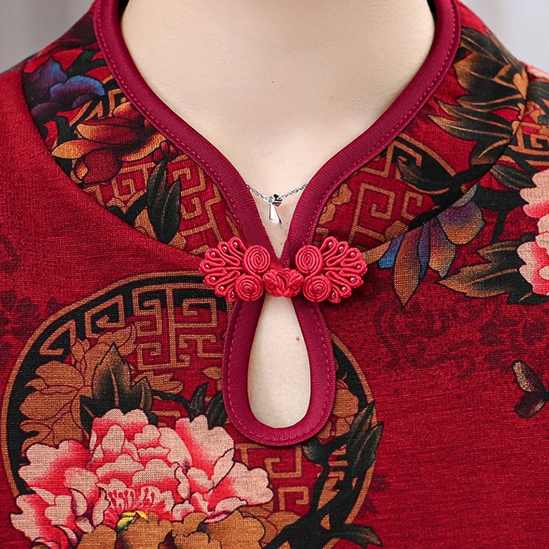 winter warm velvet  thick cheongsam blouse traditional oriental chinese clothing for women tops  Spring Autumn qipao flower top